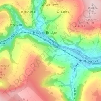 Mapa topográfico Wood Top, altitud, relieve