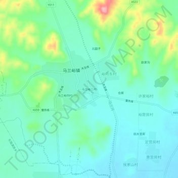Mapa topográfico Malanyusancun, altitud, relieve