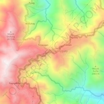 Mapa topográfico Sinipsip, altitud, relieve