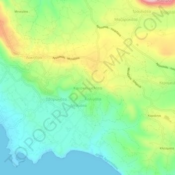 Mapa topográfico Kourkoumelata, altitud, relieve