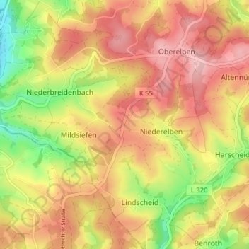 Mapa topográfico Grunewald, altitud, relieve