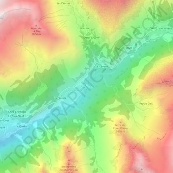 Mapa topográfico Pouillayes, altitud, relieve
