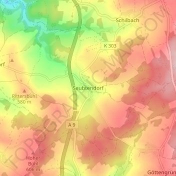 Mapa topográfico Seubtendorf, altitud, relieve