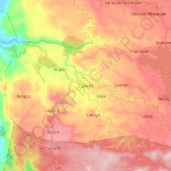 Mapa topográfico Cavinti, altitud, relieve
