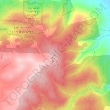 Mapa topográfico Mount Hayfield, altitud, relieve