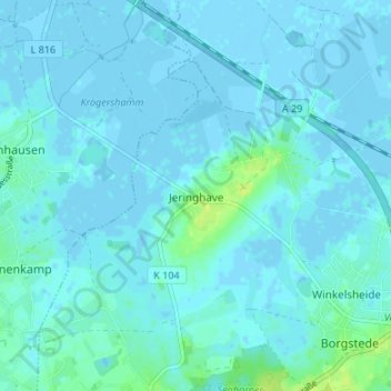 Mapa topográfico Jeringhave, altitud, relieve