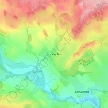 Mapa topográfico Gunnerton, altitud, relieve
