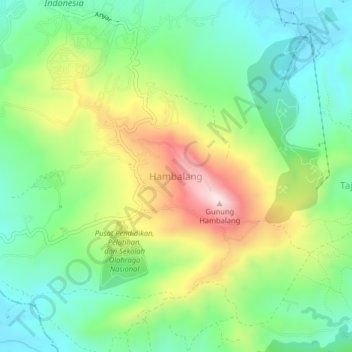 Mapa topográfico Hambalang, altitud, relieve