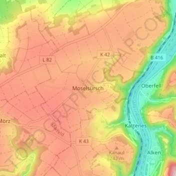 Mapa topográfico Moselsürsch, altitud, relieve