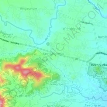 Mapa topográfico Kembanglimus, altitud, relieve