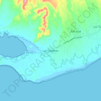 Mapa topográfico Las Calderas, altitud, relieve