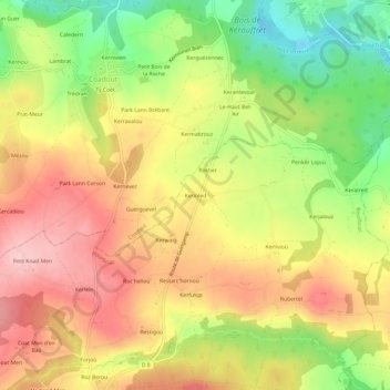 Mapa topográfico Kerioled, altitud, relieve