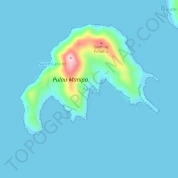 Mapa topográfico Nusa, altitud, relieve