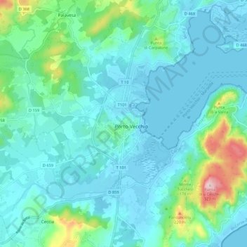 Mapa topográfico Porto-Vecchio, altitud, relieve