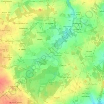 Mapa topográfico Trélat, altitud, relieve