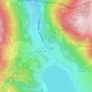 Mapa topográfico Reschenpass, altitud, relieve