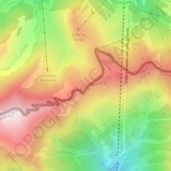 Mapa topográfico Col de Tende, altitud, relieve