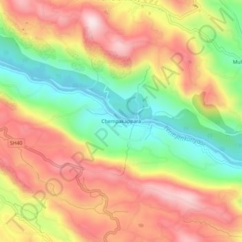 Mapa topográfico Chempakappara, altitud, relieve