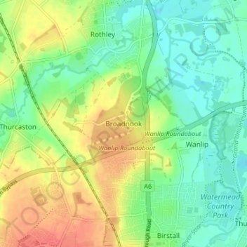 Mapa topográfico Broadnook, altitud, relieve
