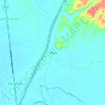 Mapa topográfico Pedtad, altitud, relieve