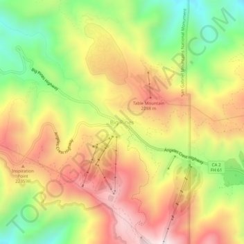 Mapa topográfico Big Pines, altitud, relieve
