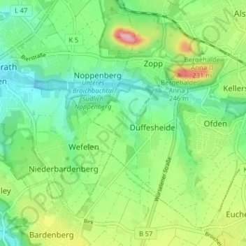 Mapa topográfico Reifeld, altitud, relieve