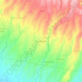 Mapa topográfico Caluangan, altitud, relieve