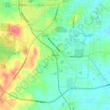 Mapa topográfico Hancock, altitud, relieve