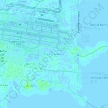 Mapa topográfico Gisik Cemandi, altitud, relieve