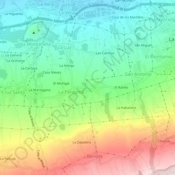 Mapa topográfico El Calvario, altitud, relieve