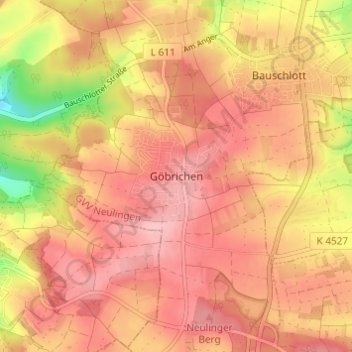 Mapa topográfico Göbrichen, altitud, relieve