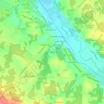 Mapa topográfico Le Berry, altitud, relieve