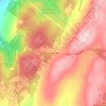 Mapa topográfico Pleasant Valley, altitud, relieve