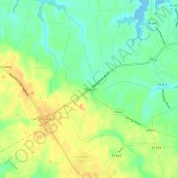 Mapa topográfico Topping, altitud, relieve