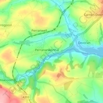 Mapa topográfico Church Town, altitud, relieve