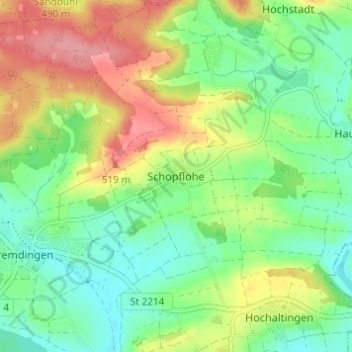 Mapa topográfico Schopflohe, altitud, relieve