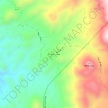 Mapa topográfico Chapiquiña, altitud, relieve