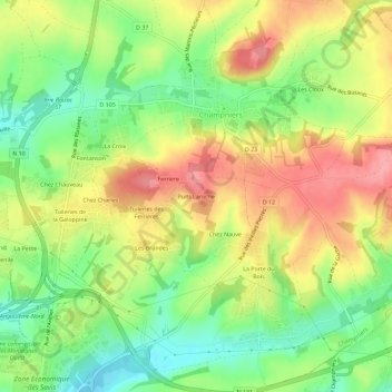 Mapa topográfico Puits Laroche, altitud, relieve