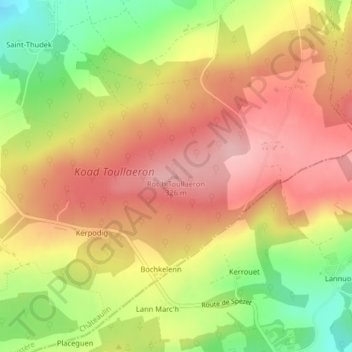 Mapa topográfico Roc'h Toullaeron, altitud, relieve
