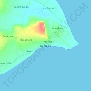 Mapa topográfico Dungkek, altitud, relieve