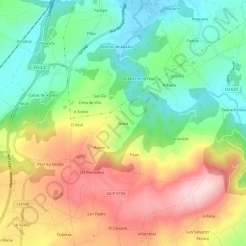 Mapa topográfico Seara, altitud, relieve