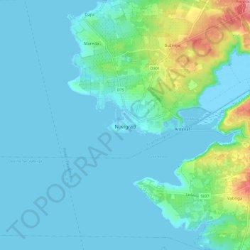 Mapa topográfico Novigrad, altitud, relieve