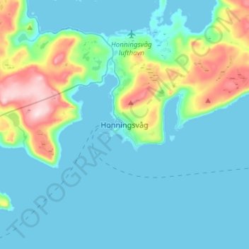 Mapa topográfico Honningsvåg, altitud, relieve
