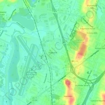 Mapa topográfico Shepherd, altitud, relieve