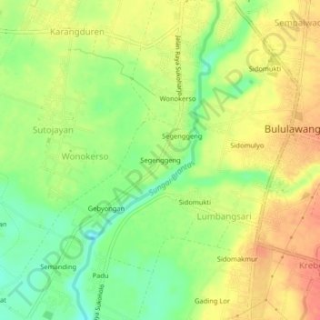 Mapa topográfico Segenggeng, altitud, relieve