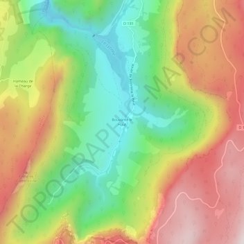 Mapa topográfico Bouvante le Haut, altitud, relieve