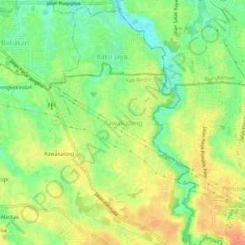 Mapa topográfico Rawakalong, altitud, relieve