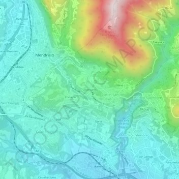 Mapa topográfico Loverciano, altitud, relieve