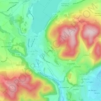 Mapa topográfico Louisias, altitud, relieve