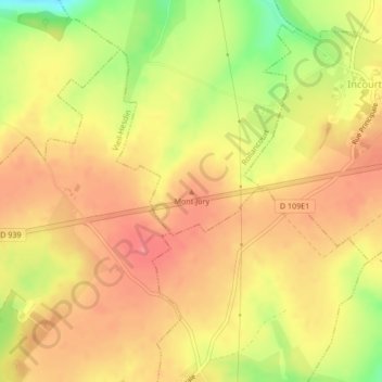 Mapa topográfico Mont Jury, altitud, relieve